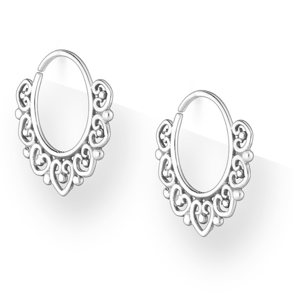 Sterling Silver Swirled Heart Hoop Earrings